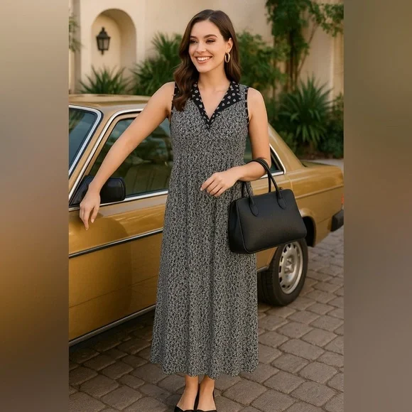 TF•LA Black & White Floral Maxi Dress | Boho Chic Italy-Inspired Look | Size L - Picture 10 of 10